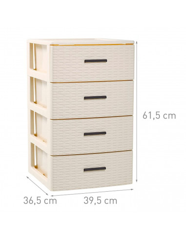 Plastic Forte - Cajonera de ordenación con 4 cajones de plástico efecto mimbre 61,5 x 39,5 x 36,5 cm. Torre de almacenaje multiu