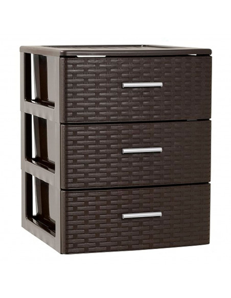 Tradineur - Cajonera de ordenación con 3 cajones 46,5 x 39,5 x 36,5 cm de plástico efecto mimbre.Torre de almacenaje multiusos