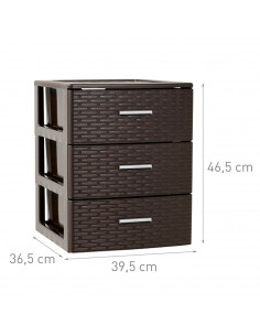 Tradineur - Cajonera de ordenación con 3 cajones 46,5 x 39,5 x 36,5 cm de plástico efecto mimbre.Torre de almacenaje multiusos 2