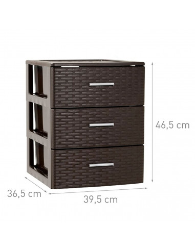 Tradineur - Cajonera de ordenación con 3 cajones 46,5 x 39,5 x 36,5 cm de plástico efecto mimbre.Torre de almacenaje multiusos