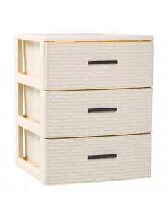 Plastic Forte - Cajonera de ordenación con 3 cajones de plástico torre de almacenaje multiusos efecto mimbre 46,5 x 39,5 x 36,5