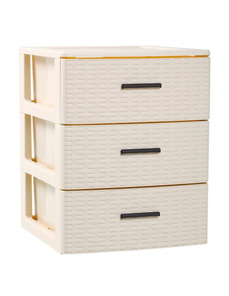 Plastic Forte - Cajonera de ordenación con 3 cajones de plástico torre de almacenaje multiusos efecto mimbre 46,5 x 39,5 x 36,5