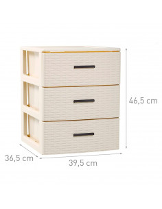 Plastic Forte - Cajonera de ordenación con 3 cajones de plástico torre de almacenaje multiusos efecto mimbre 46,5 x 39,5 x 36,5 2