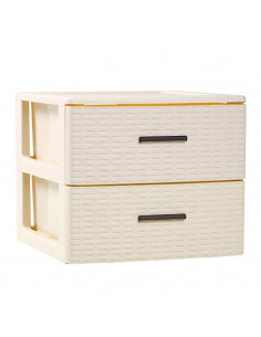 Plastic Forte - Cajonera de ordenación con 2 cajones de plástico 31,5 x 39,5 x 36,5 cm. efecto mimbre color marfil
