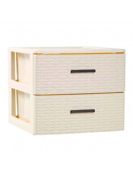 Plastic Forte - Cajonera de ordenación con 2 cajones de plástico 31,5 x 39,5 x 36,5 cm. efecto mimbre color marfil