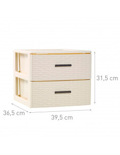 Plastic Forte - Cajonera de ordenación con 2 cajones de plástico 31,5 x 39,5 x 36,5 cm. efecto mimbre color marfil 2