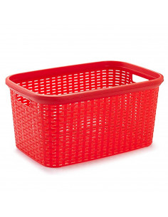 Plastic Forte - Cesta colada rectangular 35 litros estilo mimbre 53,5 x 36 x 26,5 cm pongotodo de plástico ,cesta para ropa, col