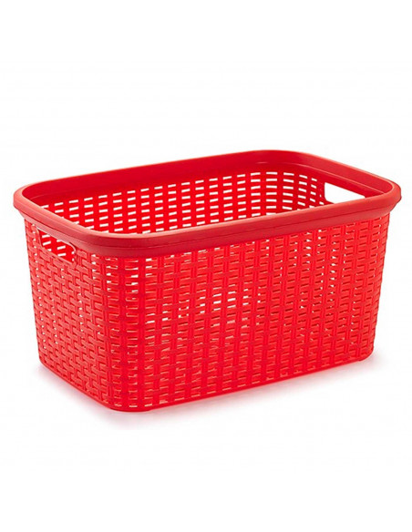 Plastic Forte - Cesta colada rectangular 35 litros estilo mimbre 53,5 x 36 x 26,5 cm pongotodo de plástico ,cesta para ropa, col