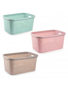 Plastic Forte - Cesta colada rectangular 35 litros estilo mimbre 53,5 x 36 x 26,5 cm pongotodo de plástico ,cesta para ropa, col 2