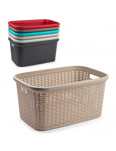 Plastic Forte - Cesta colada rectangular 35 litros estilo mimbre 53,5 x 36 x 26,5 cm pongotodo de plástico ,cesta para ropa, col