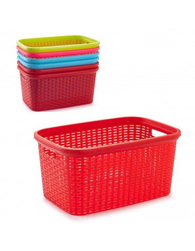 Plastic Forte - Cesta colada rectangular 35 litros estilo mimbre 53,5 x 36 x 26,5 cm pongotodo de plástico ,cesta para ropa, col