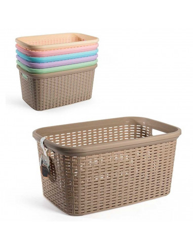 Plastic Forte - Cesta colada rectangular 35 litros estilo mimbre 53,5 x 36 x 26,5 cm pongotodo de plástico ,cesta para ropa, col