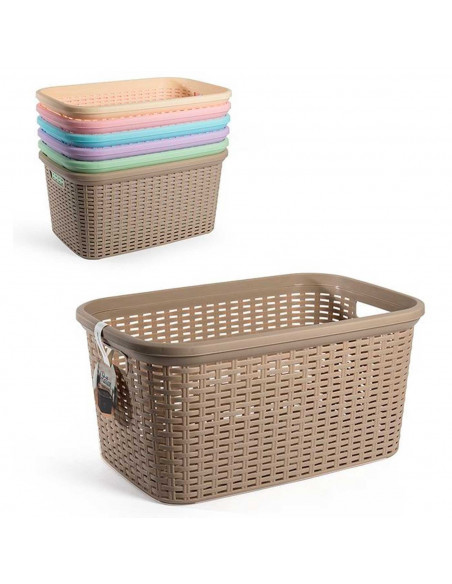 Plastic Forte - Cesta colada rectangular 35 litros estilo mimbre 53,5 x 36 x 26,5 cm pongotodo de plástico ,cesta para ropa, col