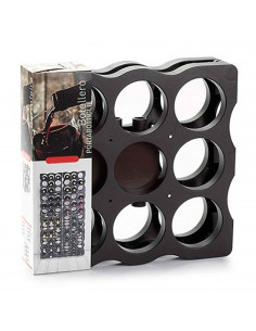 Tradineur - Botellero modular para 9 botellas 34.5 x 35.5 x 17 cm, marrón oscuro, soporte de plástico apilable para botellas de