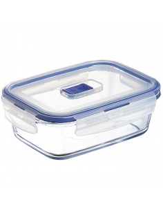 Tradineur - Fiambrera hermética de vidrio, tapa de plástico con abertura, recipiente para alimentos, apta para microondas y lava