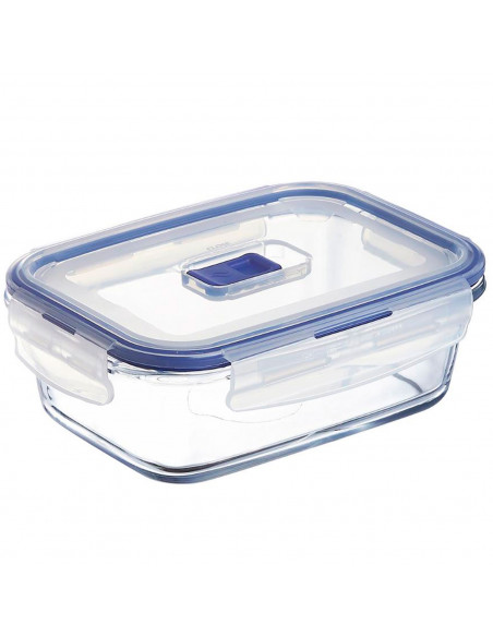 Tradineur - Fiambrera hermética de vidrio, tapa de plástico con abertura, recipiente para alimentos, apta para microondas y lava