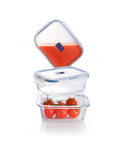 Tradineur - Fiambrera hermética de vidrio, tapa de plástico con abertura, recipiente para alimentos, apta para microondas y lava