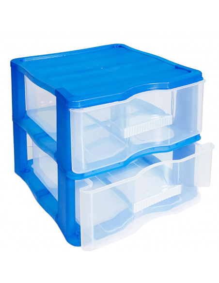 Cajonera de plástico wagon azul 2 cajones transparentes 32.5 x 36.5 x 38 cm