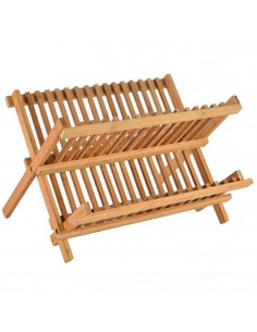 Tradineur - Escurreplatos plegable de bambú, escurridor, soporte, organizador de vajilla, platos, vasos, organizador de cocina,
