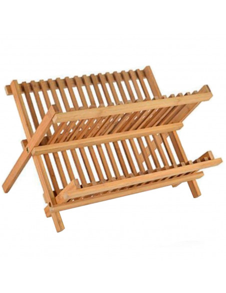 Tradineur - Escurreplatos plegable de bambú, escurridor, soporte, organizador de vajilla, platos, vasos, organizador de cocina,