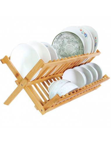 Tradineur - Escurreplatos plegable de bambú, escurridor, soporte, organizador de vajilla, platos, vasos, organizador de cocina,