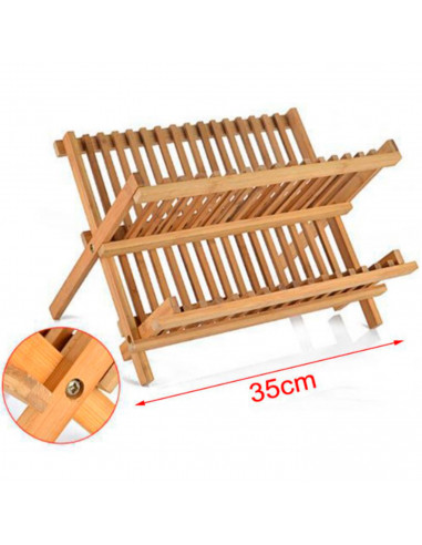 Tradineur - Escurreplatos plegable de bambú, escurridor, soporte, organizador de vajilla, platos, vasos, organizador de cocina,