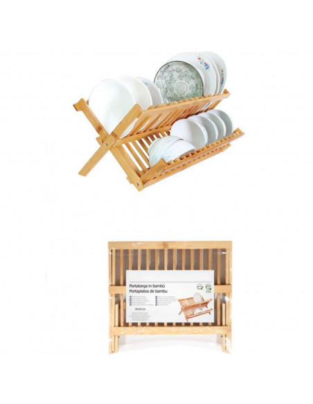 Tradineur - Escurreplatos plegable de bambú, escurridor, soporte, organizador de vajilla, platos, vasos, organizador de cocina,