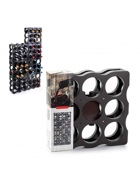 Tradineur - Botellero modular para 9 botellas 34.5 x 35.5 x 17 cm, marrón oscuro, soporte de plástico apilable para botellas de