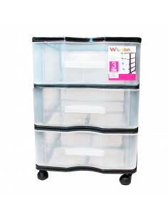 Cajonera Wagon 3 cajones Negro con Ruedas 51.5 x 36.5 x 38 cm.  Contenedor de plástico para folios especial para oficina u hogar