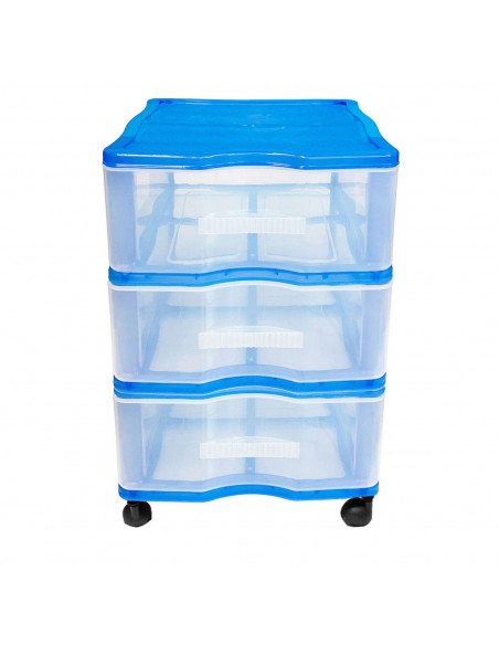 Cajonera azul wagon 3 cajones con ruedas 51.5 x 36.5 x 38 cm.  Contenedor de plástico para folios especial para oficina u hogar.