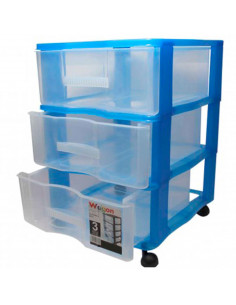 Cajonera azul wagon 3 cajones con ruedas 51.5 x 36.5 x 38 cm.  Contenedor de plástico para folios especial para oficina u hogar. 2