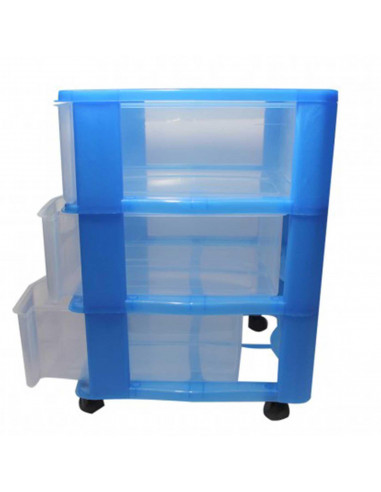 Cajonera azul wagon 3 cajones con ruedas 51.5 x 36.5 x 38 cm.  Contenedor de plástico para folios especial para oficina u hogar.
