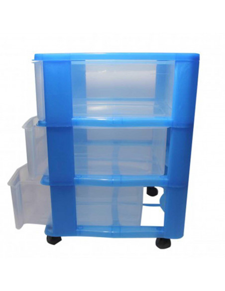 Cajonera azul wagon 3 cajones con ruedas 51.5 x 36.5 x 38 cm.  Contenedor de plástico para folios especial para oficina u hogar.