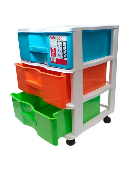 Cajonera blanca wagon 3 cajones con ruedas 51.5 x 36.5 x 38 cm.  Contenedor de plástico para folios especial para oficina u hoga