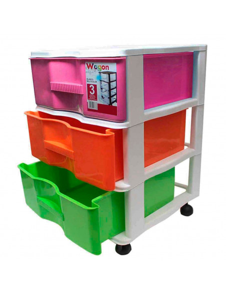 Cajonera blanca wagon 3 cajones con ruedas 51.5 x 36.5 x 38 cm.  Contenedor de plástico para folios especial para oficina u hoga