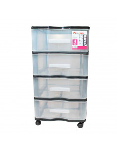 Cajonera de color negro wagon 4 cajones con ruedas 67,5 x 37 x 39,3 cm.  Contenedor de plástico para folios especial para oficin