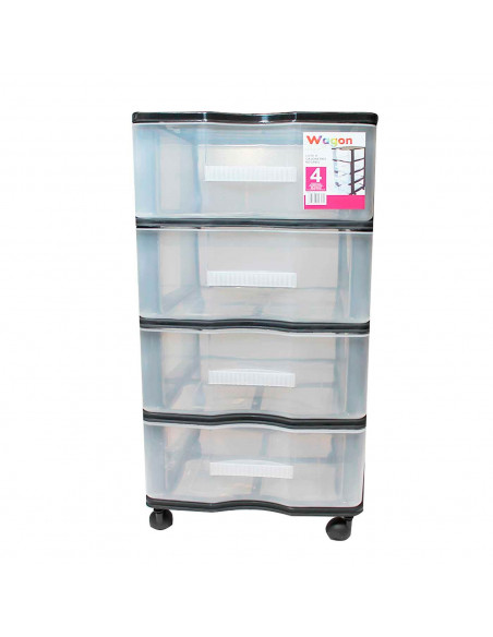 Cajonera de color negro wagon 4 cajones con ruedas 67,5 x 37 x 39,3 cm.  Contenedor de plástico para folios especial para oficin