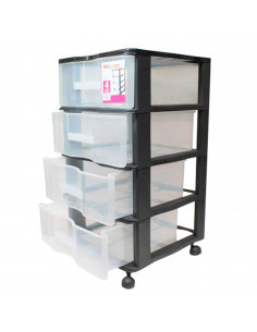 Cajonera de color negro wagon 4 cajones con ruedas 67,5 x 37 x 39,3 cm.  Contenedor de plástico para folios especial para oficin 2
