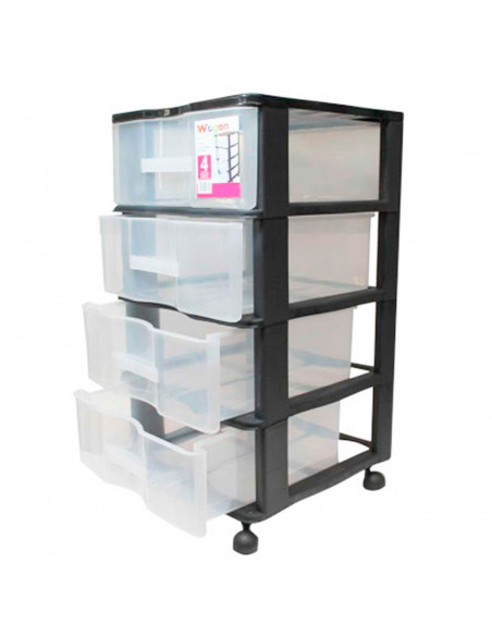 Cajonera de color negro wagon 4 cajones con ruedas 67,5 x 37 x 39,3 cm.  Contenedor de plástico para folios especial para oficin