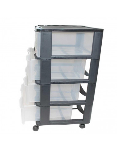 Cajonera de color negro wagon 4 cajones con ruedas 67,5 x 37 x 39,3 cm.  Contenedor de plástico para folios especial para oficin