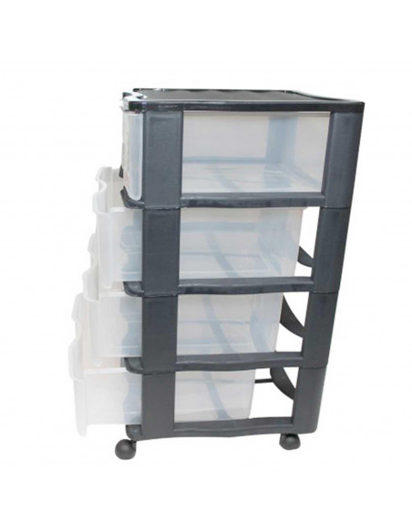 Cajonera de color negro wagon 4 cajones con ruedas 67,5 x 37 x 39,3 cm.  Contenedor de plástico para folios especial para oficin