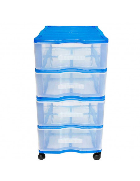 Cajonera color azul wagon 4 cajones con ruedas 67,5 x 37 x 39,3 cm.  Contenedor de plástico para folios especial para oficina u