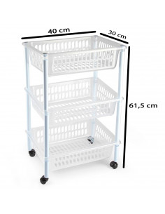 Tradineur - Carrito verdulero de plástico con 3 niveles y ruedas, cestas apilables portaobjetos, frutas, verduras, cocina, baño 2
