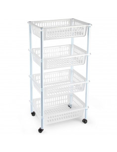 Tradineur - Carrito verdulero modelo PLFT de plástico con 4 niveles y ruedas, cestas apilables portaobjetos, frutas, verduras, c