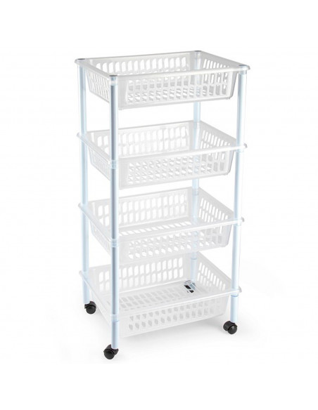 Tradineur - Carrito verdulero modelo PLFT de plástico con 4 niveles y ruedas, cestas apilables portaobjetos, frutas, verduras, c