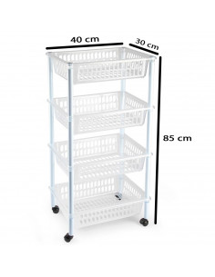 Tradineur - Carrito verdulero modelo PLFT de plástico con 4 niveles y ruedas, cestas apilables portaobjetos, frutas, verduras, c 2