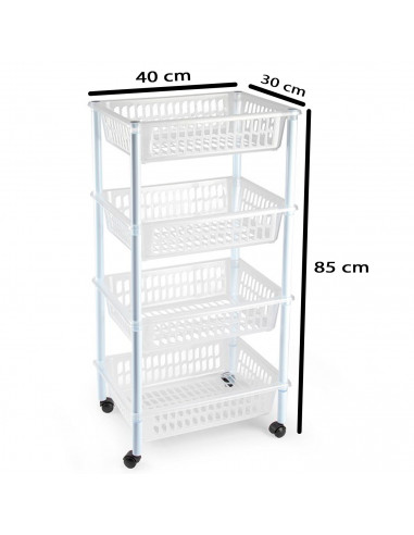 Tradineur - Carrito verdulero modelo PLFT de plástico con 4 niveles y ruedas, cestas apilables portaobjetos, frutas, verduras, c