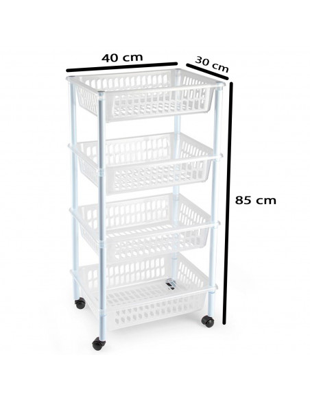 Tradineur - Carrito verdulero modelo PLFT de plástico con 4 niveles y ruedas, cestas apilables portaobjetos, frutas, verduras, c