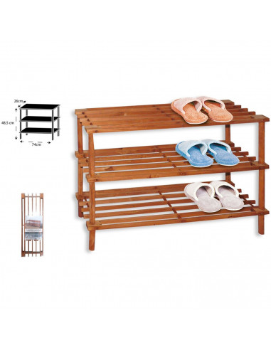 Tradineur - Zapatero de madera con 3 niveles, soporte para calzado, estantería para zapatos, recibidor, pasillo, dormitorio - 74