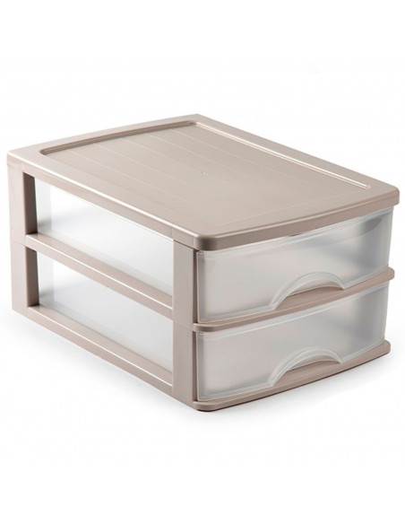 Tradineur - Cajonera de sobremesa con 2 cajones transparentes, plástico, torre de almacenaje multiusos, ordenación, hogar (Marró